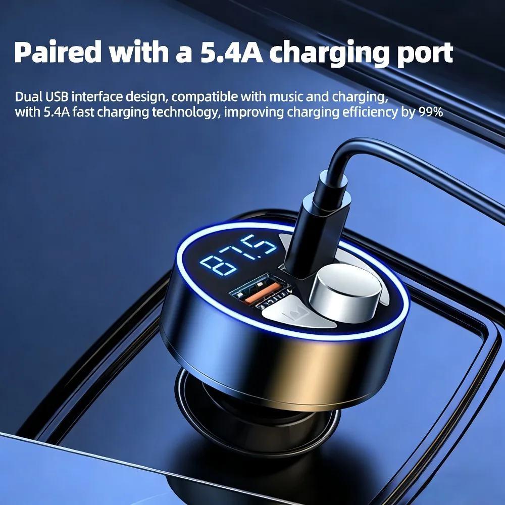 Auto-Bluetooth-Sender 5.4A Dual-USB-Schnellladegerät MP3-Player Freisprecheinrichtung Sprachnavigation FM-Radio-Adapter