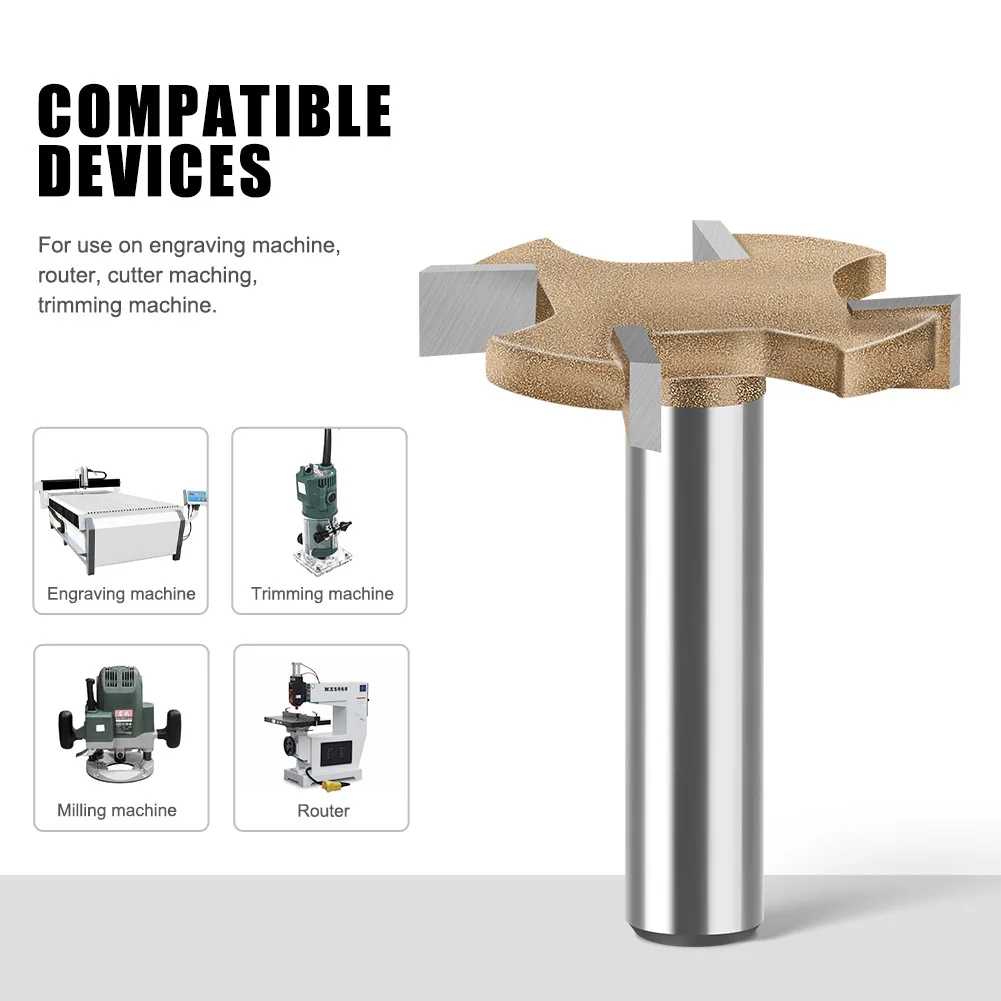 Professional 4 Flute T Type Router Bit 8 Shank Grooving Woodworking Milling Cutter Large Diameter Groove Carving Machine Tools