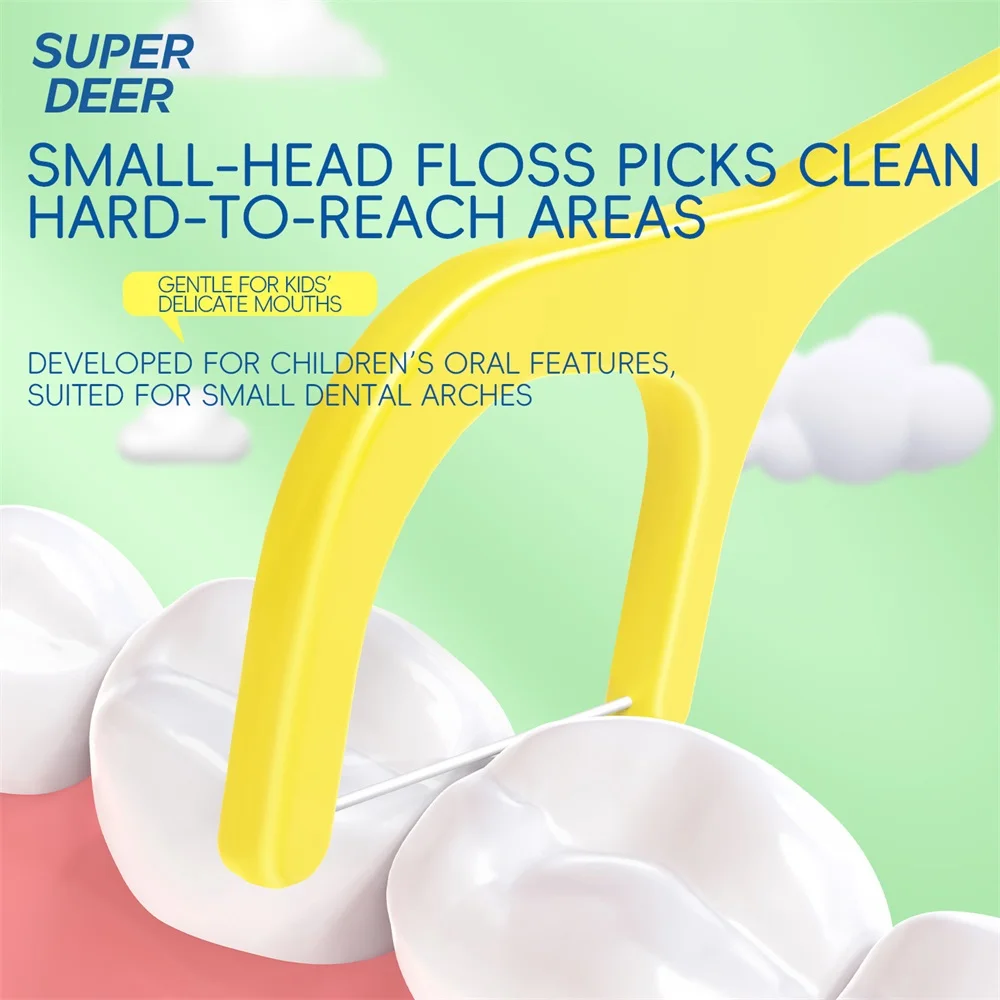 Super Deer Children Dental Floss Picks, Kid Special Floss Sticks, Gentle Gum Care, Remove Plaque, Portable Kids Oral Hygiene