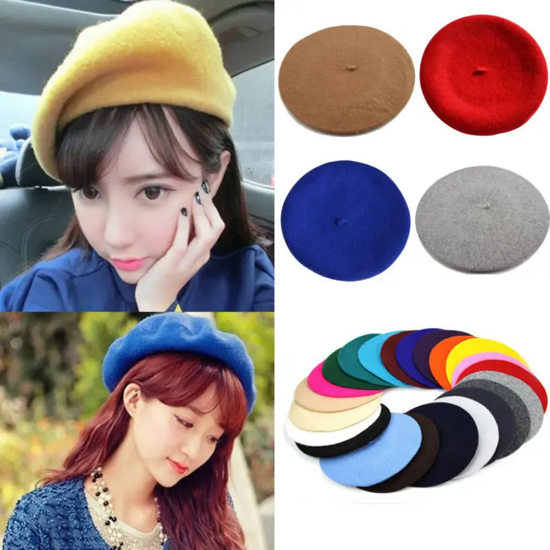 Winter Warm Faux Wool Beret Vintage Unisex Women Girls French Artist Beanie Hat Cap Kawaii Flat Top Caps Warmers 11 Colors