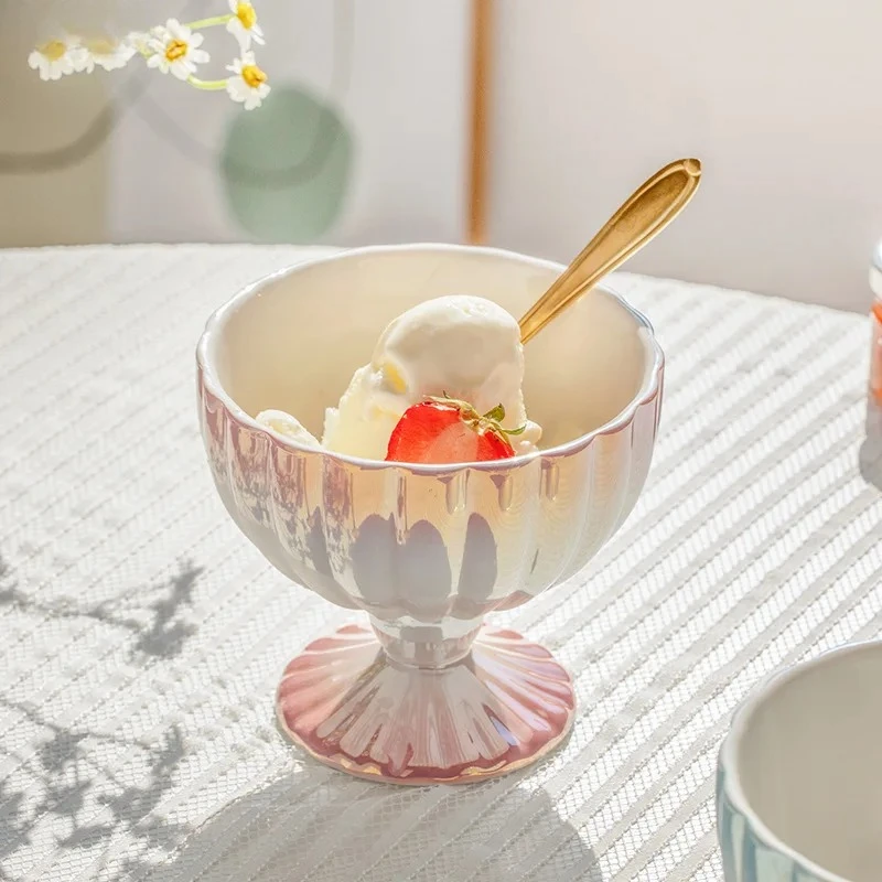 

Ceramic Dessert Bowl Gradient Gloss Goblet Fruit Dish Jewelry Dish Trays Decorative Snack Bowl Desktop Storage Container