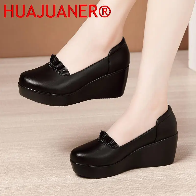 Wedges Shoes for Women 2025 Autumn Spring Platform Pumps Woman High Heels Leather Office Shoes Ladies Plus Size 34-43 image 6