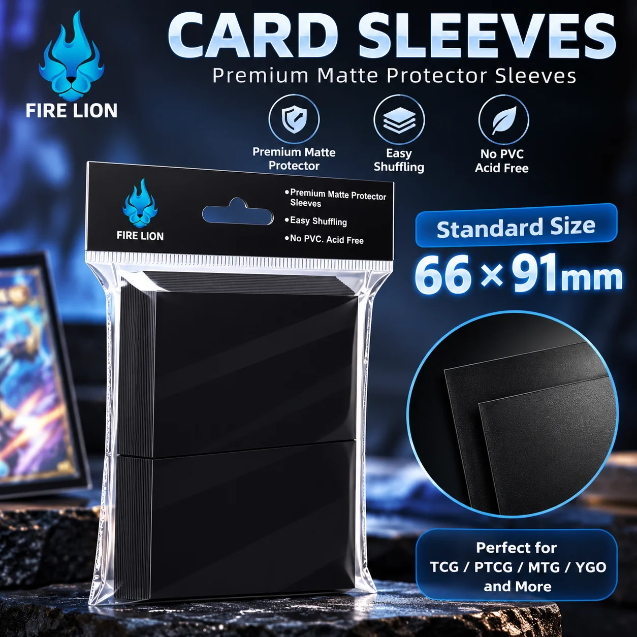 100pcs 66x91mm Standard Size Black Colorful Matte Trading Card Sleeves Toploaders Fit MTG/PTCG/PKM/Sports Card
