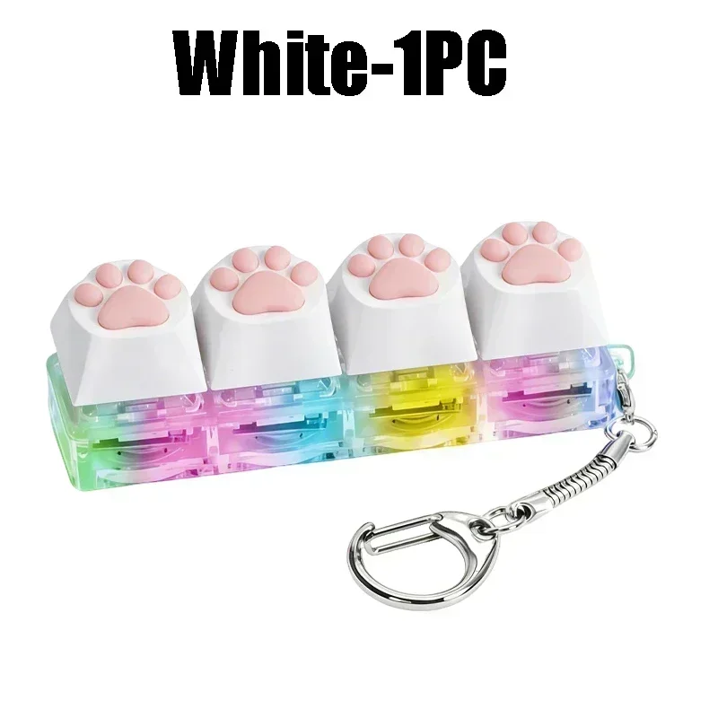 1-5PCS Silicone Cat Paw Keyboard Style Clicker Keychain Glowing LED Light Fidget Toy Stress Relief Button for Anxiety Relief