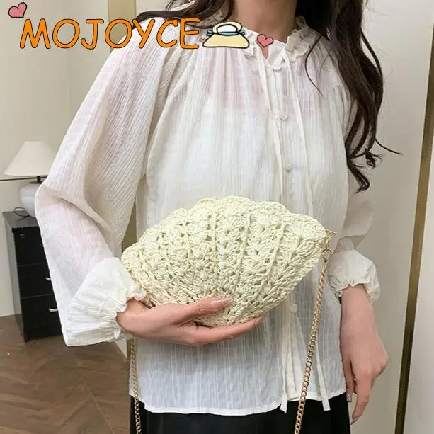 

Women's Straw Woven Bag Lotus Leaf Edge Bohemian Hand Woven Small Handbag Beach Weave Crossbody Bag Ladies Shopping Bag Purses