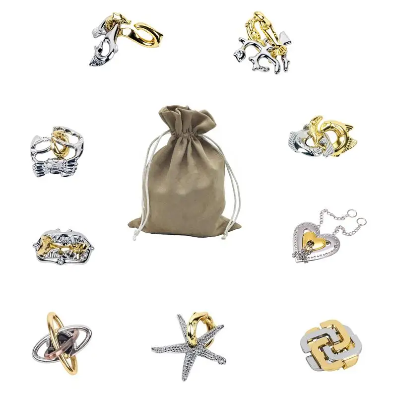 Set of 9PCS Intelligence Metal Puzzle Logic Mind Brain Teasers Rings Lock Puzzles Game Gift for Adults Children
