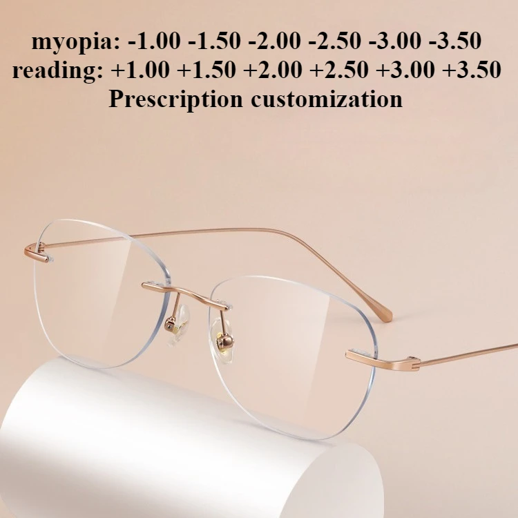 

53 мм оправа для очков без оправы, женские очки «кошачий глаз», сверхлегкие очки для чтения с блокировкой синего света из чистого титана