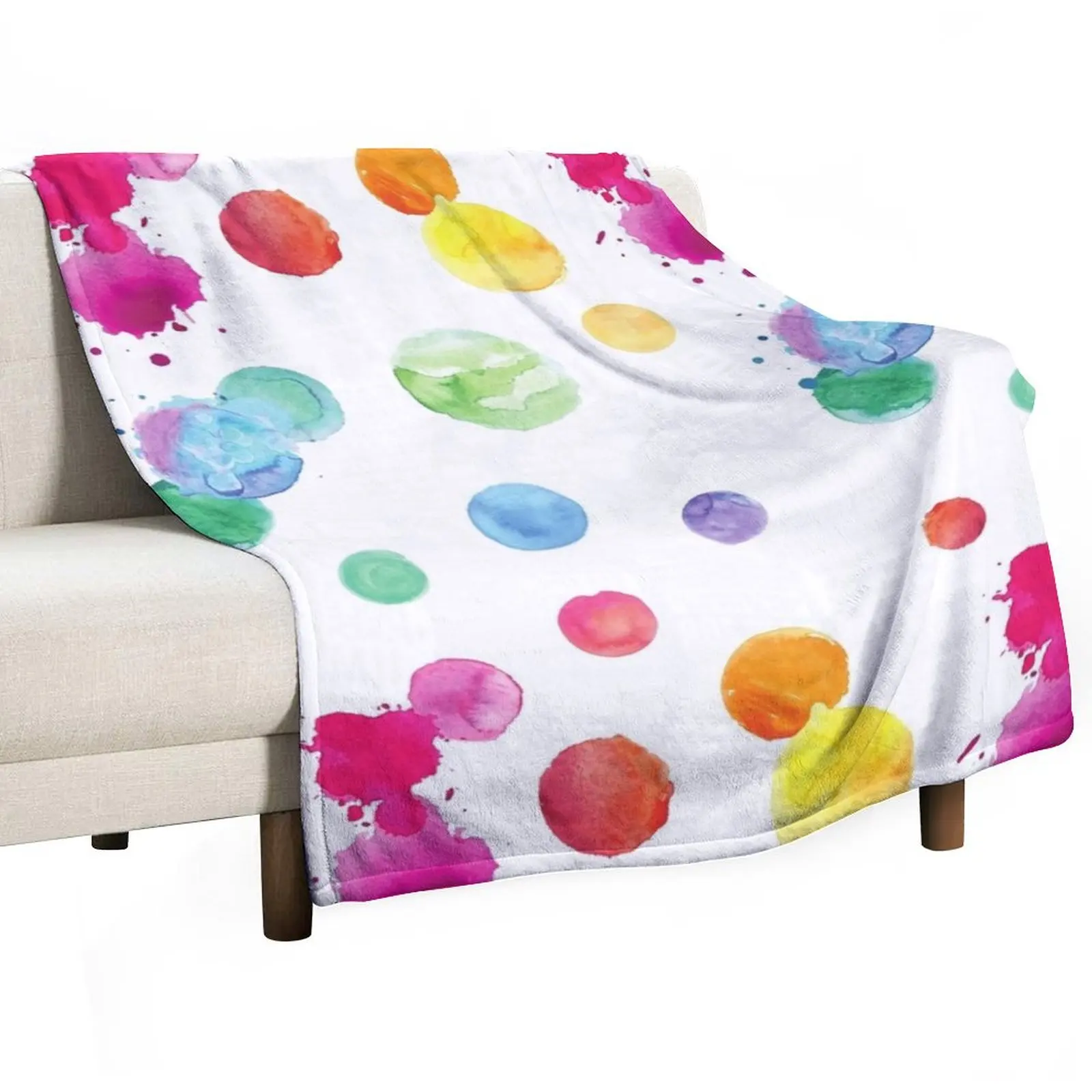 

Artist Palette Polka Dot - Multicolor - White background Throw Blanket Stuffeds Soft Big Thermals For Travel Cute Blankets