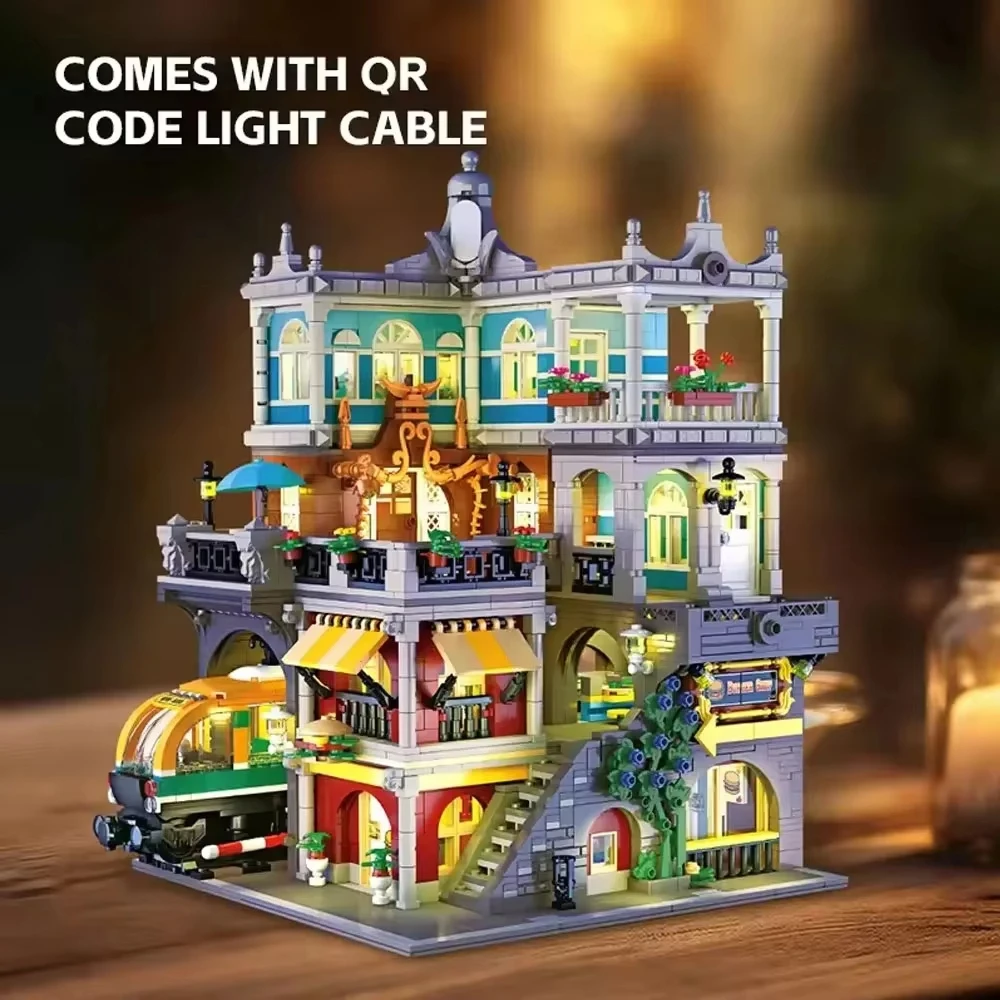 3289 elementów Seria Dużej Ulicy - Burger Shop i Stacja Metra - Model Budynku do Składania z Oświetleniem, Kolekcjonerski Element Dekoracyjny dla Hobbystów