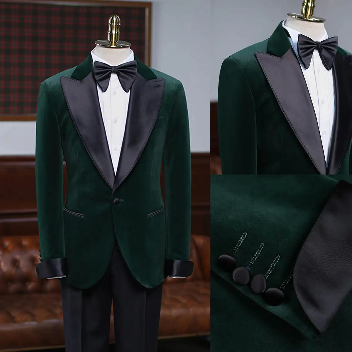 

Classic Men Wedding Jacket Peaked Lapel One Button Tuxedos Velet Blazer Business Party Prom Custom Made Only Coat