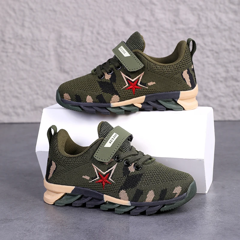 

Autumn Kids Casual Shoes Fashion Camouflage Mesh Soft Sole Childrens Boy Sneakers Outdoor Non-slip Luxury Boys Sport Shoe 6-12 Y