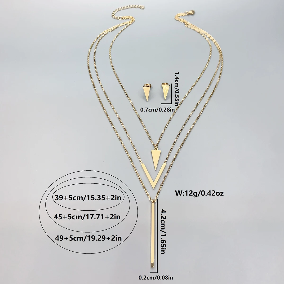 3 Piece Set Women's Stainless Steel V-shaped Geometric Pendant Set