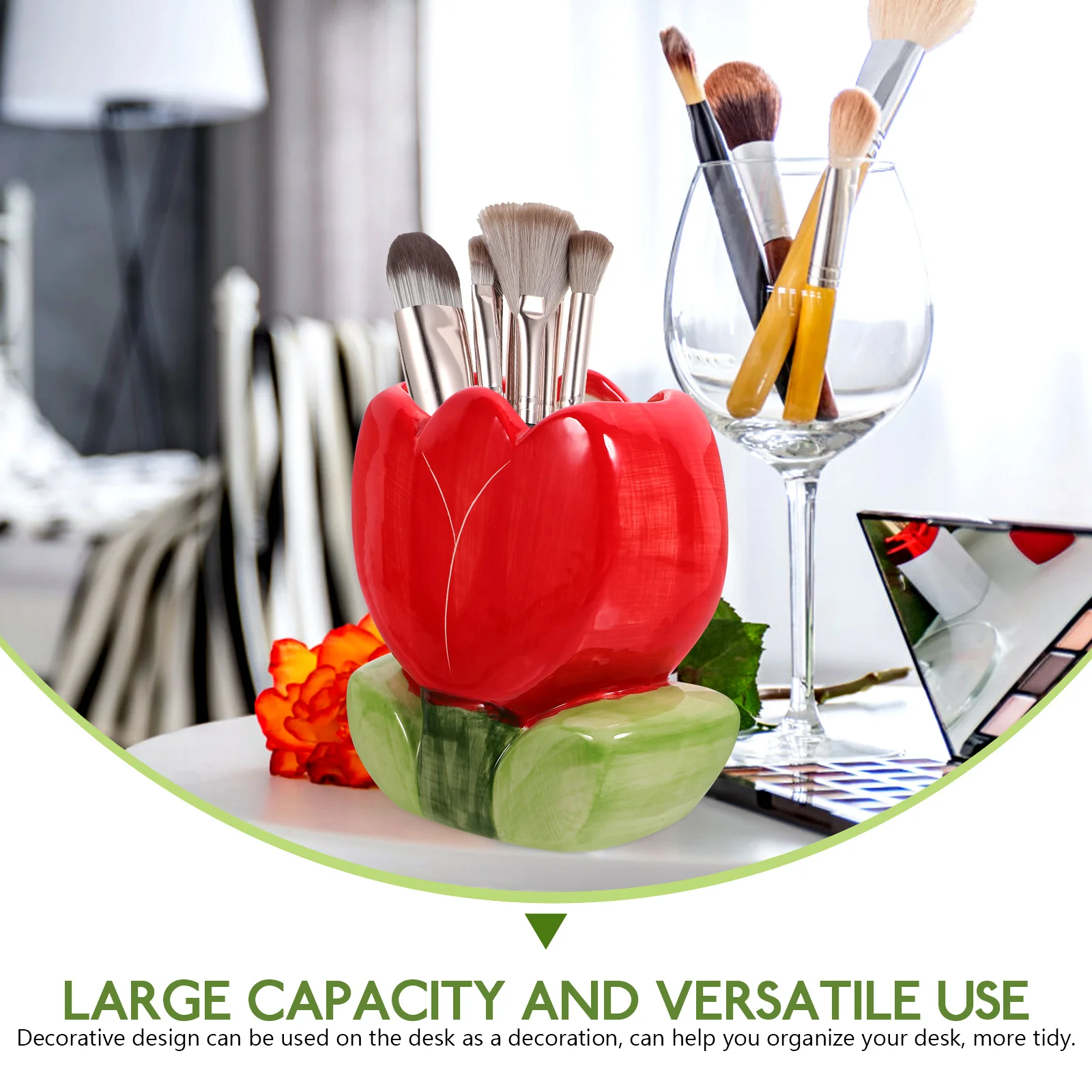 Держатель для ручек с цветком тюльпана, контейнер для карандашей, модное украшение для хранения кистей для макияжа, украшение стола