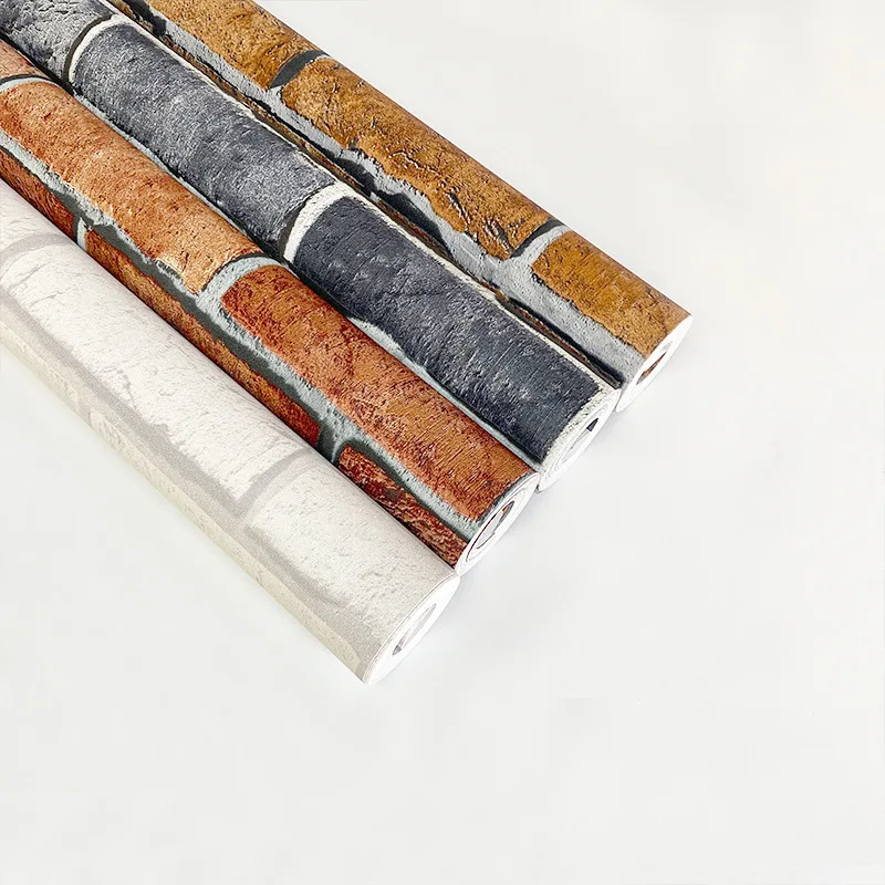 Chinese style vintage fake brick texture wallpaper for bedroom living room restaurant tea house tea room background wall