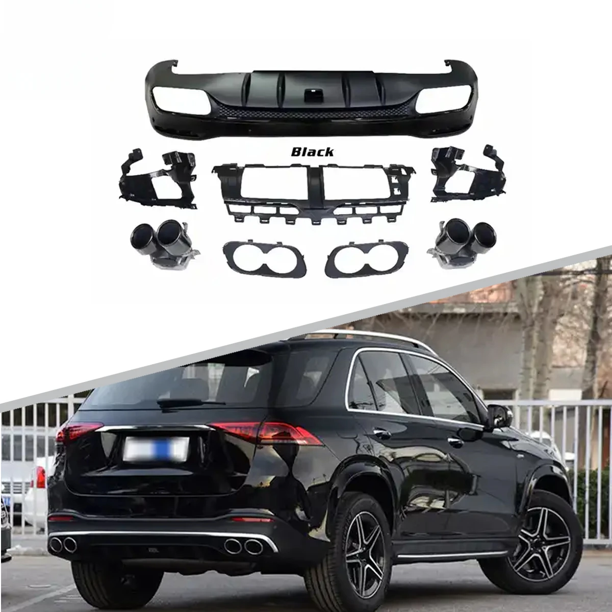 

GLE53 Style Rear Diffuser With Silver Black Tips For BENZ X167 GLE AMG 2019-2022