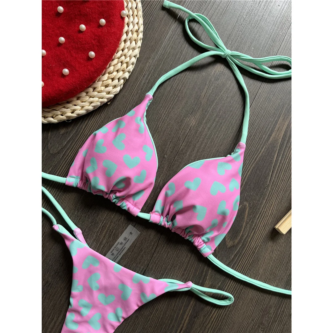 Love Printed Extreme Mini Micro Thong Bikini Damen Bademode Zweiteiliger Bikini Badeanzug Badebekleidung Schwimmen V5073 – Detail 14