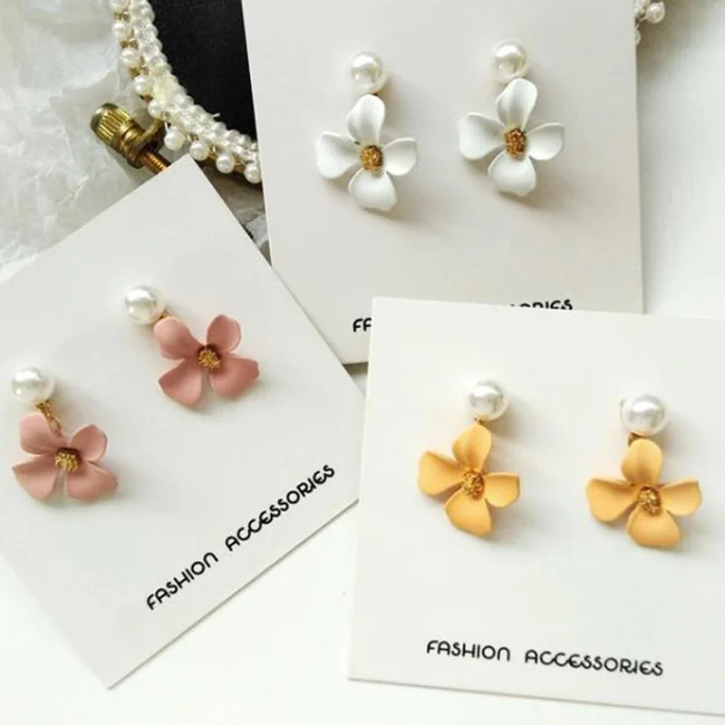 Punk Girl Earrings Manufacturer Sells Korean Version Temperament Simple Candy Color Matte Small Flower Pearl Versatile Earrings