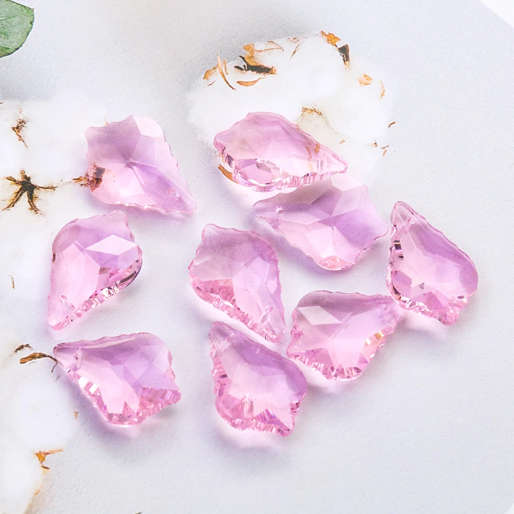 10PC 20mm Pink Faceted Prism Maple Leaf Foliage Glass Crystal Chandelier Lamp Parts Sun Catcher Spacer Beads Jewelry Accessories