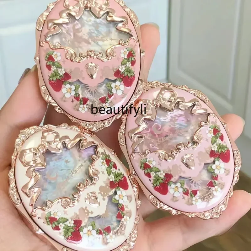 yj Flower Know Strawberry Rococo Embossed Blush Dotted Brush Mirror Gift Barrettes