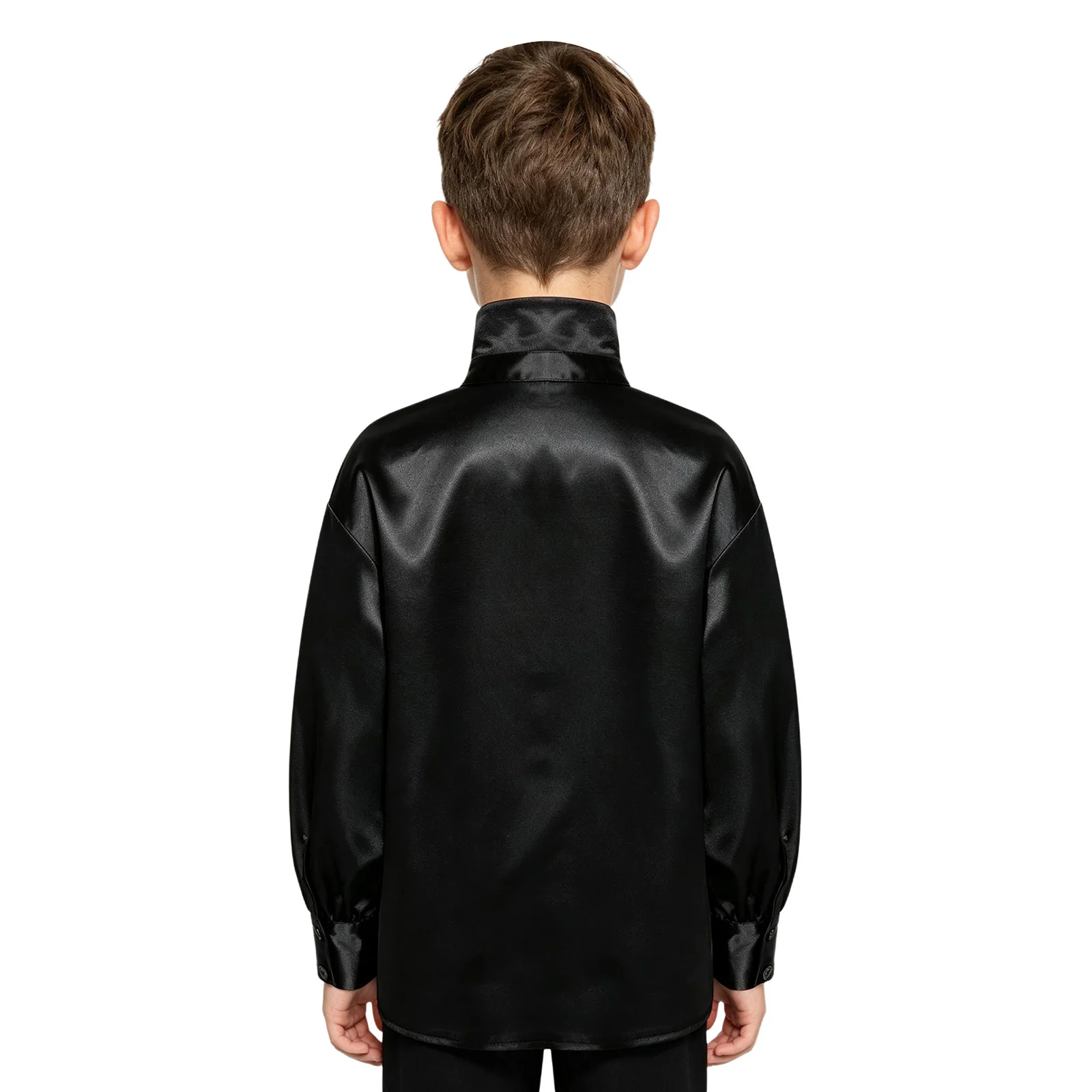 Boys Renaissance Satin Blouses Medieval Pirate Shirt Long Sleeves Button-up Pullover Top Carnival Halloween Cosplay Dress Up view 2