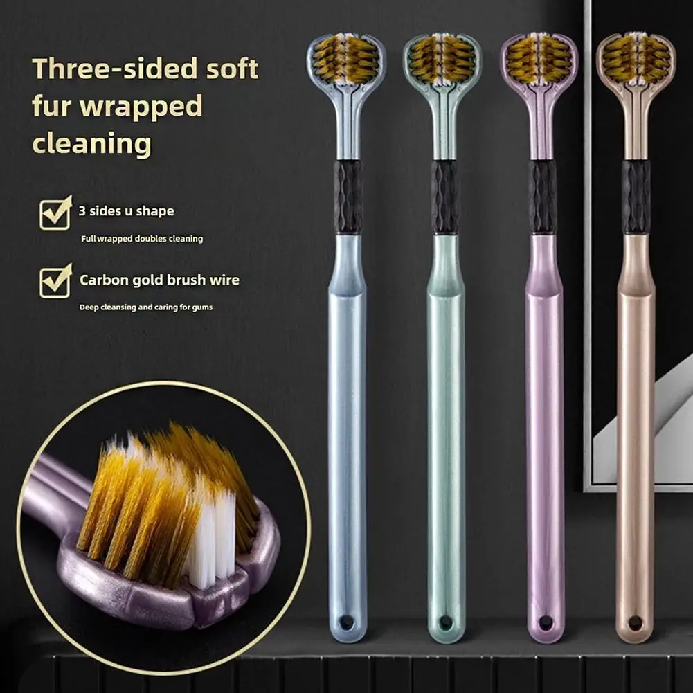 성인용 울트라 소프트 3면 칫솔 4개 - 포름알데히드 없음, 풀 헤드 청소 및 구강 건강을 위한 나일론 칫솔모