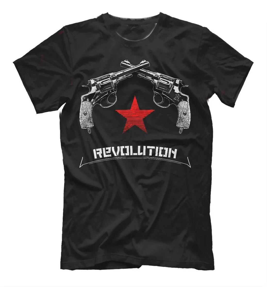 Revolution USSR Soviet Russia Moscow Retro Star Revolver T-Shirt. Summer Cotton Short Sleeve O-Neck Mens T Shirt New S-3XL