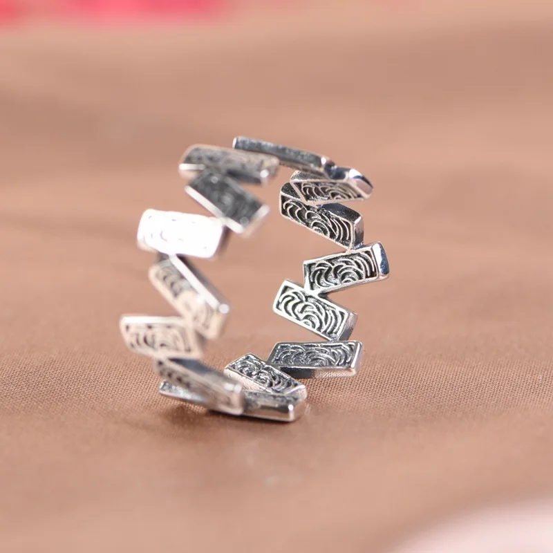 Women's 925 Sterling Silver Square Rune Adjustable Ring