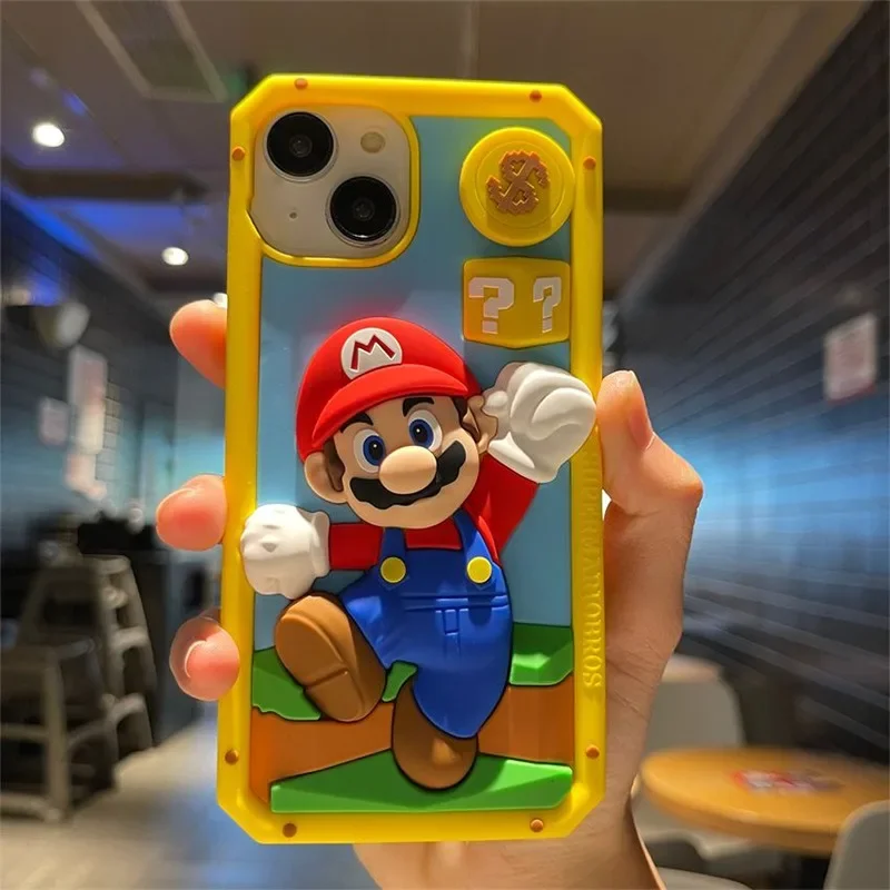 Funda de teléfono 3D de Super Mario para IPhone 14, 13, 12, 11 Pro Max, Anime divertido, juego de silicona, dibujos animados creativos, a prueba de