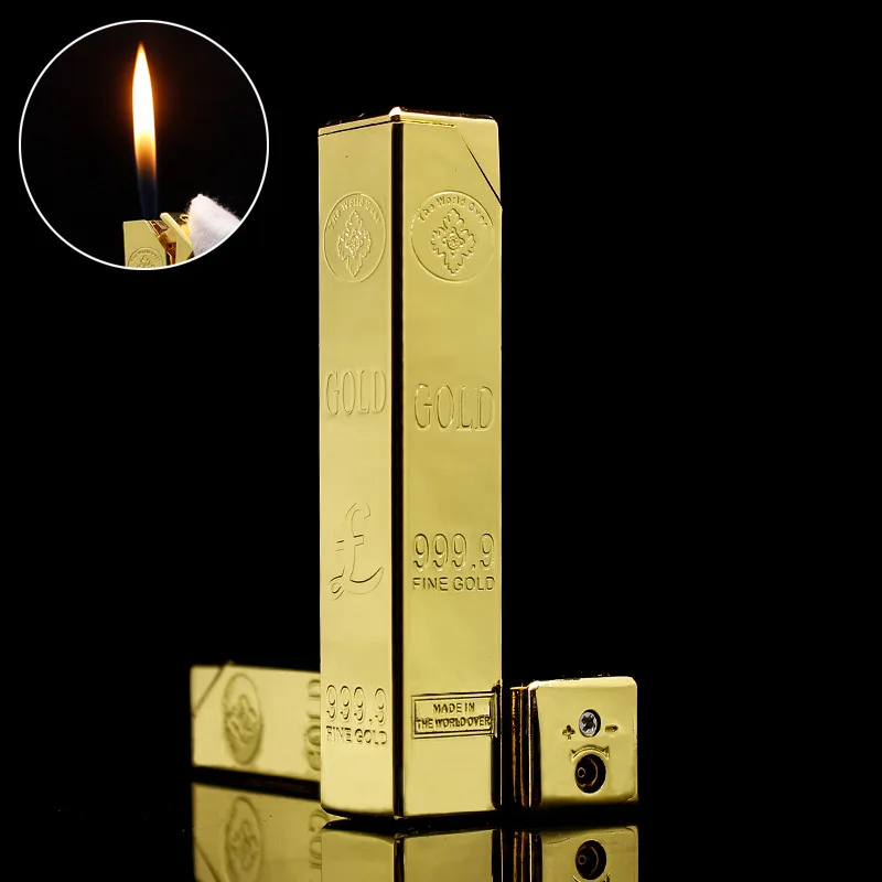 Cigar Igniter Gold Bar Lighter for Smokes Butane Inflatable Metal Windproof Open Flame Cigarettes Lighters & Smoking Accessories