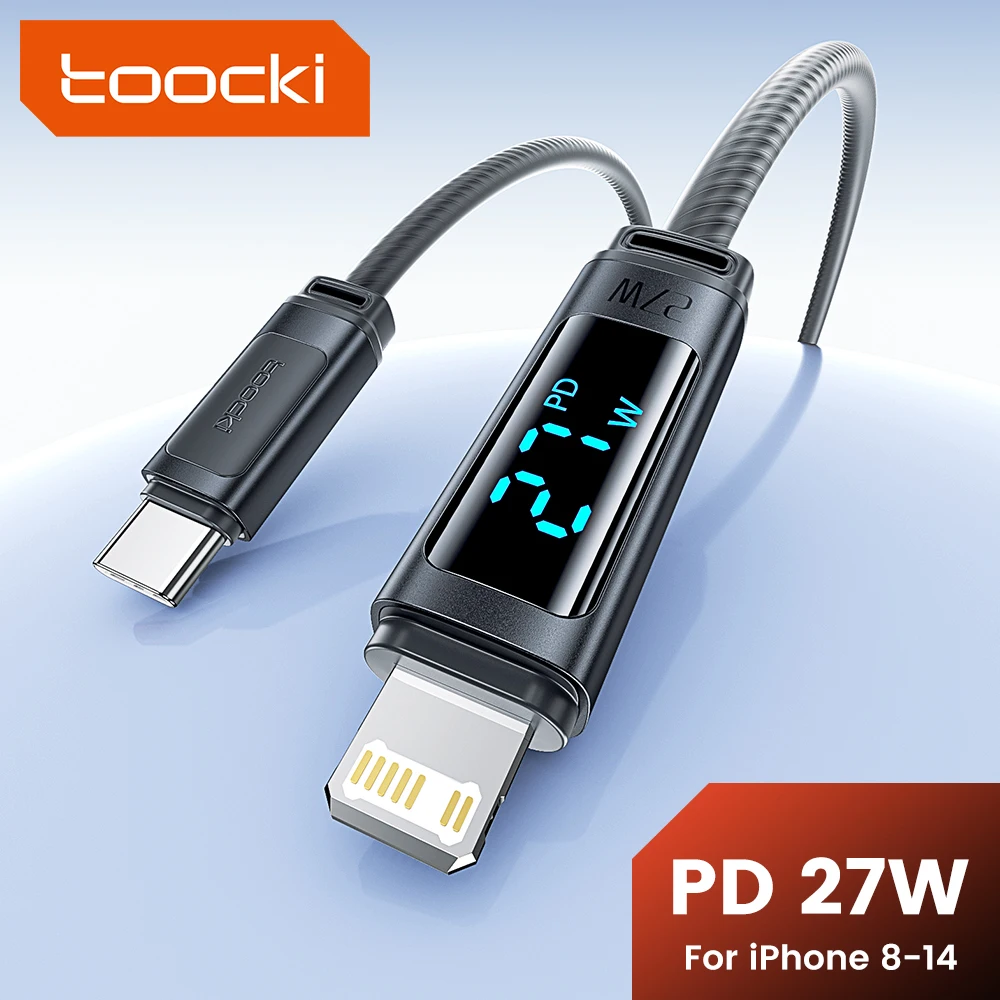 

Кабель USB C Toocki 27 Вт для iPhone 14, 13, 12 Pro Max X 8 Plus, светодиодный цифровой дисплей, быстрое зарядное устройство, кабель для передачи данных типа C, шнур для передачи данных