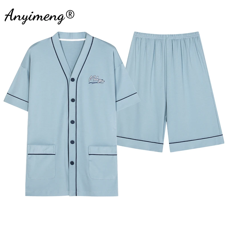 New Summer Pajamas for Men Fashion Plus Size L-4XL Pijamas Kimono Janpanese Homewear V-neck Man Pjs Soft Cool Sleepwear