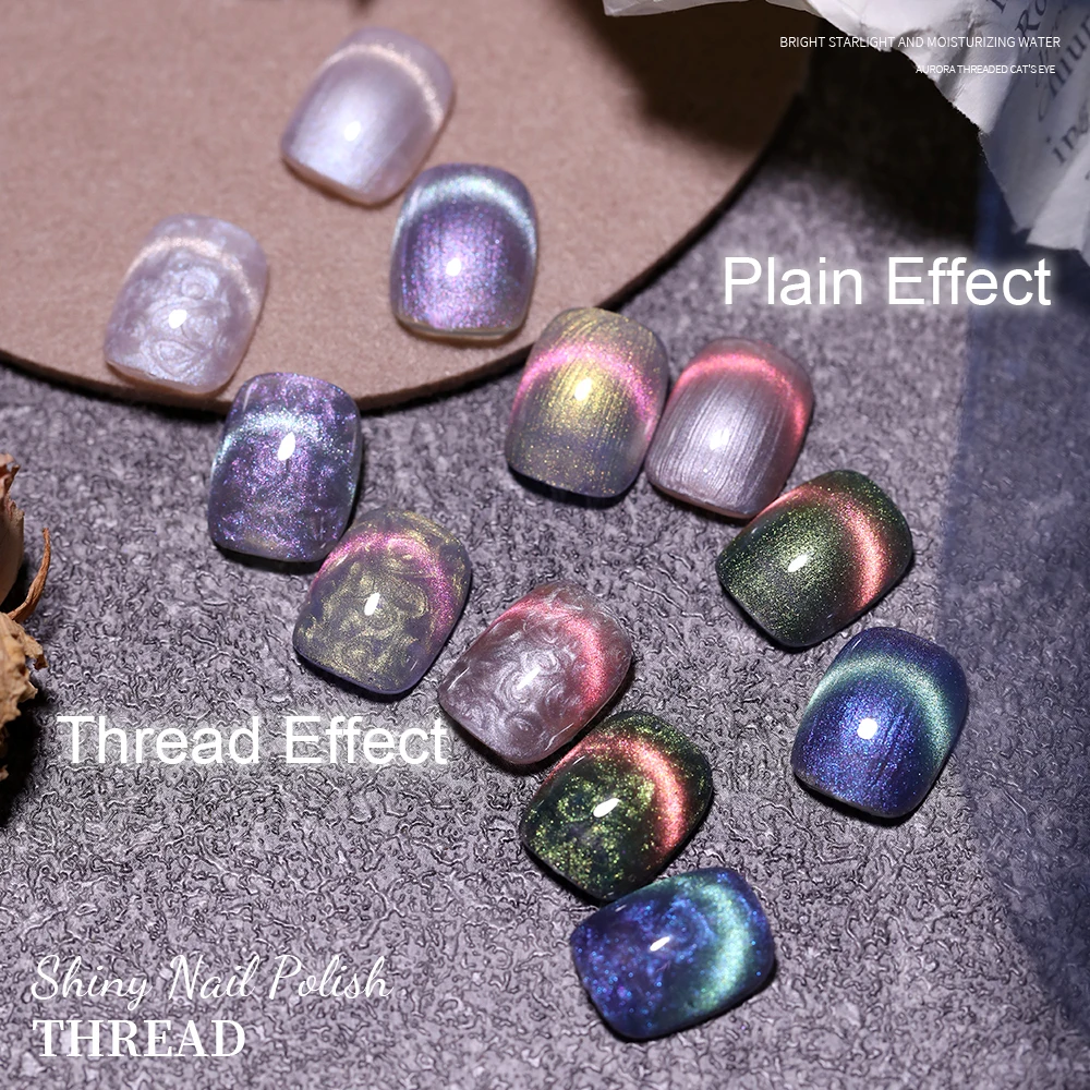 Vendeeni 6 Colors Pearl Shell Thread Cat Eye Nail Gel Polish Set Magnetic UV LED Soak Off Gel Varnish Aurora Cat Eye Gel Lacquer