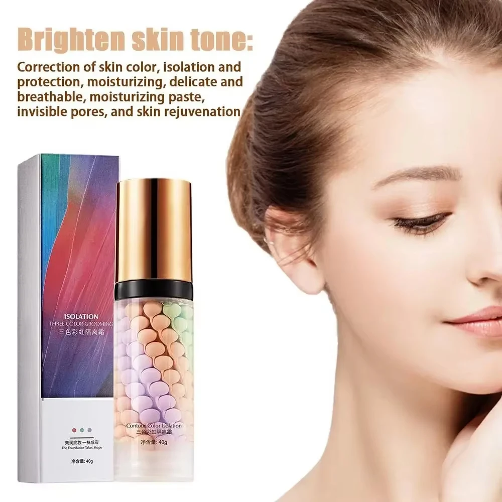 40 جرام برايمر مكياج الوجه كريم ثلاثي الألوان سطع كونتور عزل الألوان مقاوم للماء كريم أساس للمكياج الطبيعي