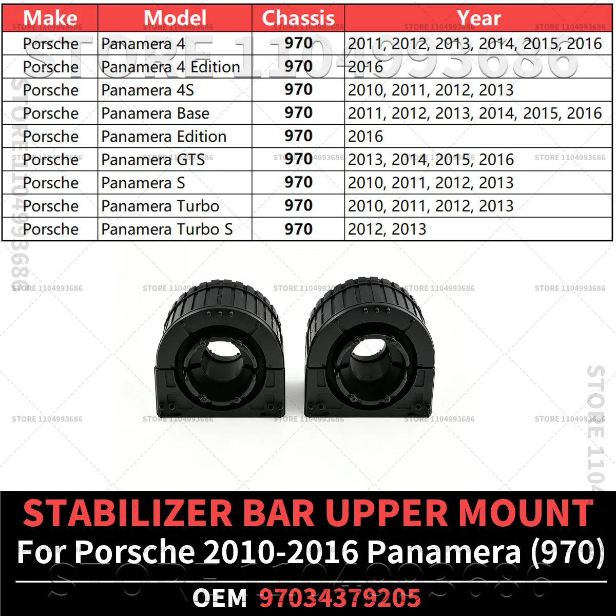 For Porsche 2010 2011 2012 2013 2014 2015 2016 Panamera 970 Stabilizer Bar Bushing Front Left Right OEM 97034379205 97034379305