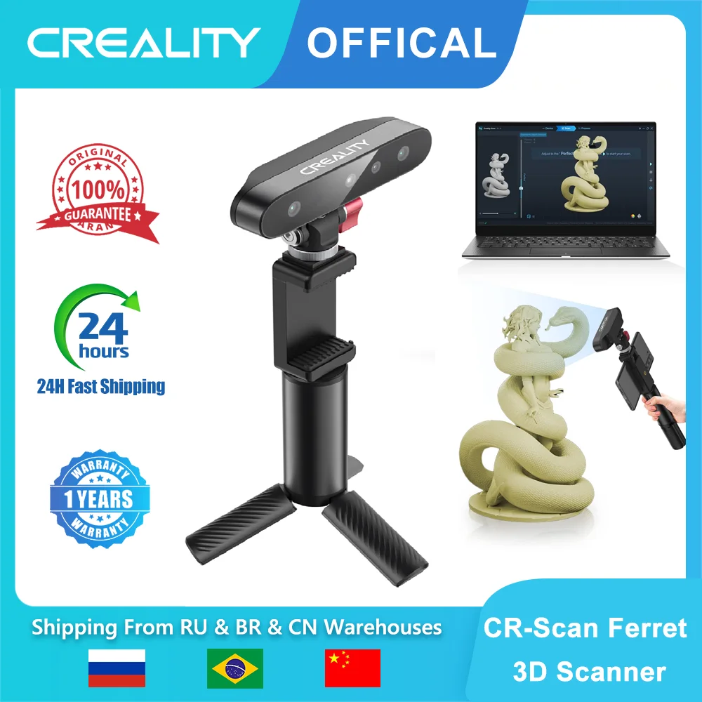 Creality CR Scan Ferret 3D Scanner 0.1mm Precision Built-in ASIC Chipset 30fps Quick Scan Full Color Scanning for Android/Win10