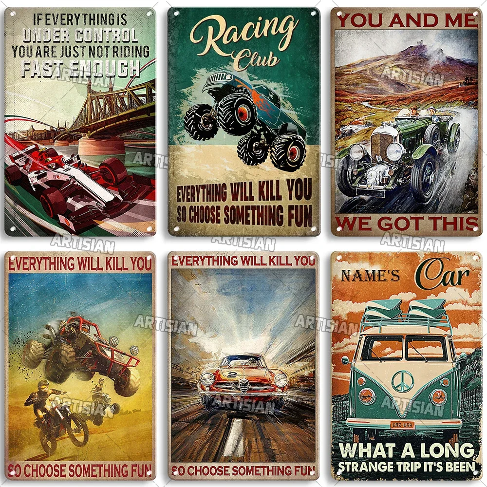 ARTISIAN Nostalgic Car Metal Poster Decorative Plate Vintage Racing Metal Tin Sign Man Cave Home Garage Wall Industrial Decor