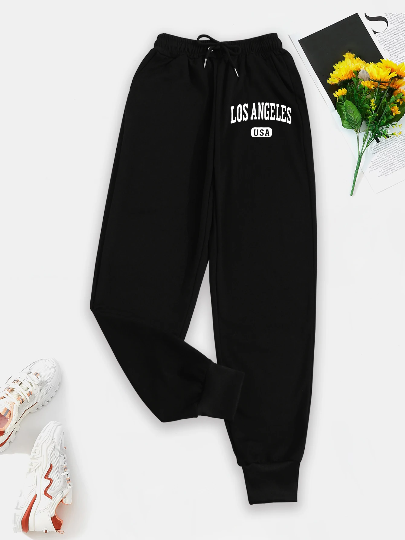 Los Angeles printed sweatpants, spring and autumn casual drawstring jogging pants, women's wear