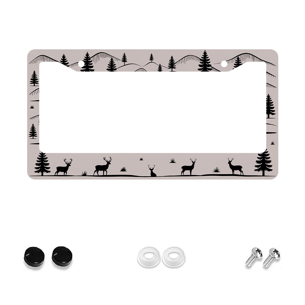 

1 шт. черная рамка номерного знака в стиле ретро с 2 отверстиями и рисунком горного оленя, алюминиевый материал, 6x12 дюймов, включает комплект винтов