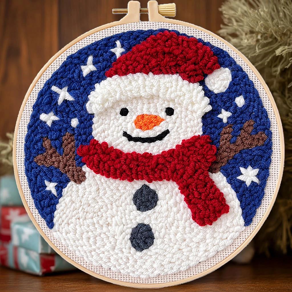 DIY Christmas Punch Needle Kits Santa Claus Easy for Beginners Wool Poke Embroidery Starter Craft Set for Adults Festival Gift a