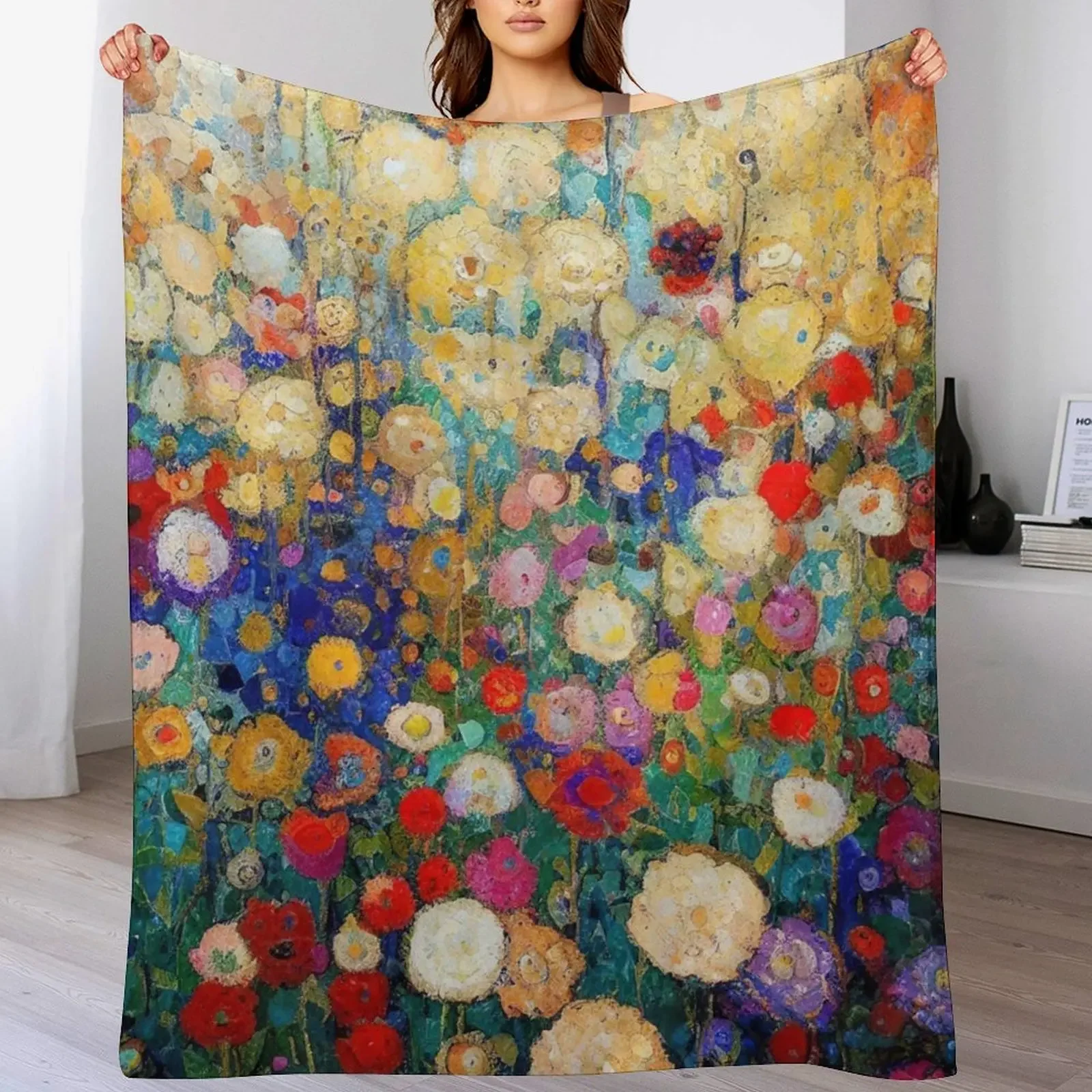 Gustav Klimt Flower Garden Throw Blanket Plush Fuzzy Cozy Blanket for Couch Sofa