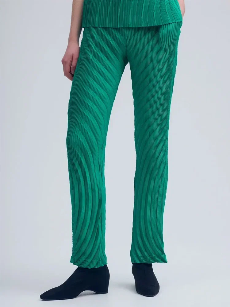 

Miyake Pleated Straight Pants 2025 Fall New Casual Female Solid Versatile Casual High Waist Slim Thin Pleated Straight Pants
