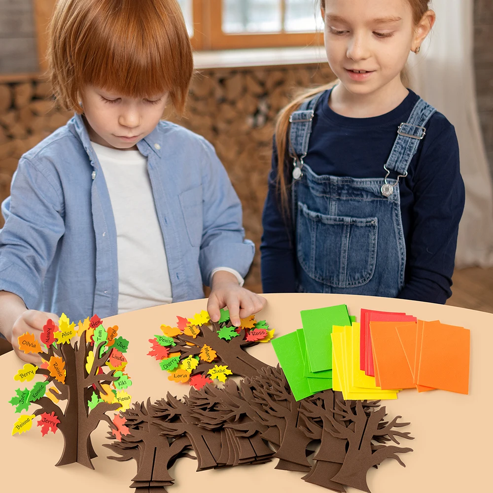 12Pcs DIY Christmas Tree Foam Craft Set EVA Cardboard Autumn Thankful DIY Craft Kids Fun Activity Supplies for School Home Party