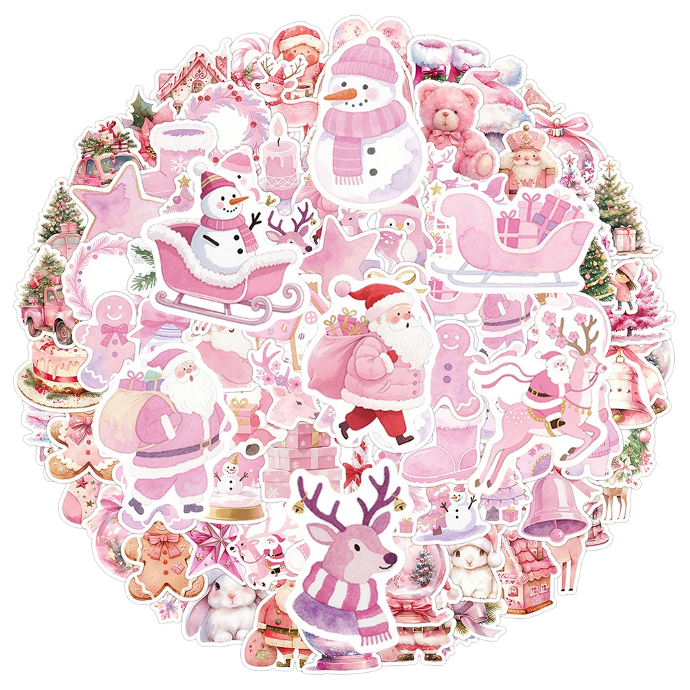 

10/30/50/100pcs Kawaii Cute Pink Christmas Aesthetic Stickers Cartoon Animal Santa Claus Decals Luggage Phone Scrapbook Sticker