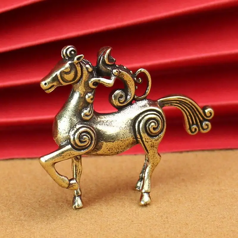 {QTG333} 1 Pc Metal Horse Figurine, Solid Desktop Decorative Craft, Antique Bronze Miniature Model Of The Twelve Zodiac Animals.