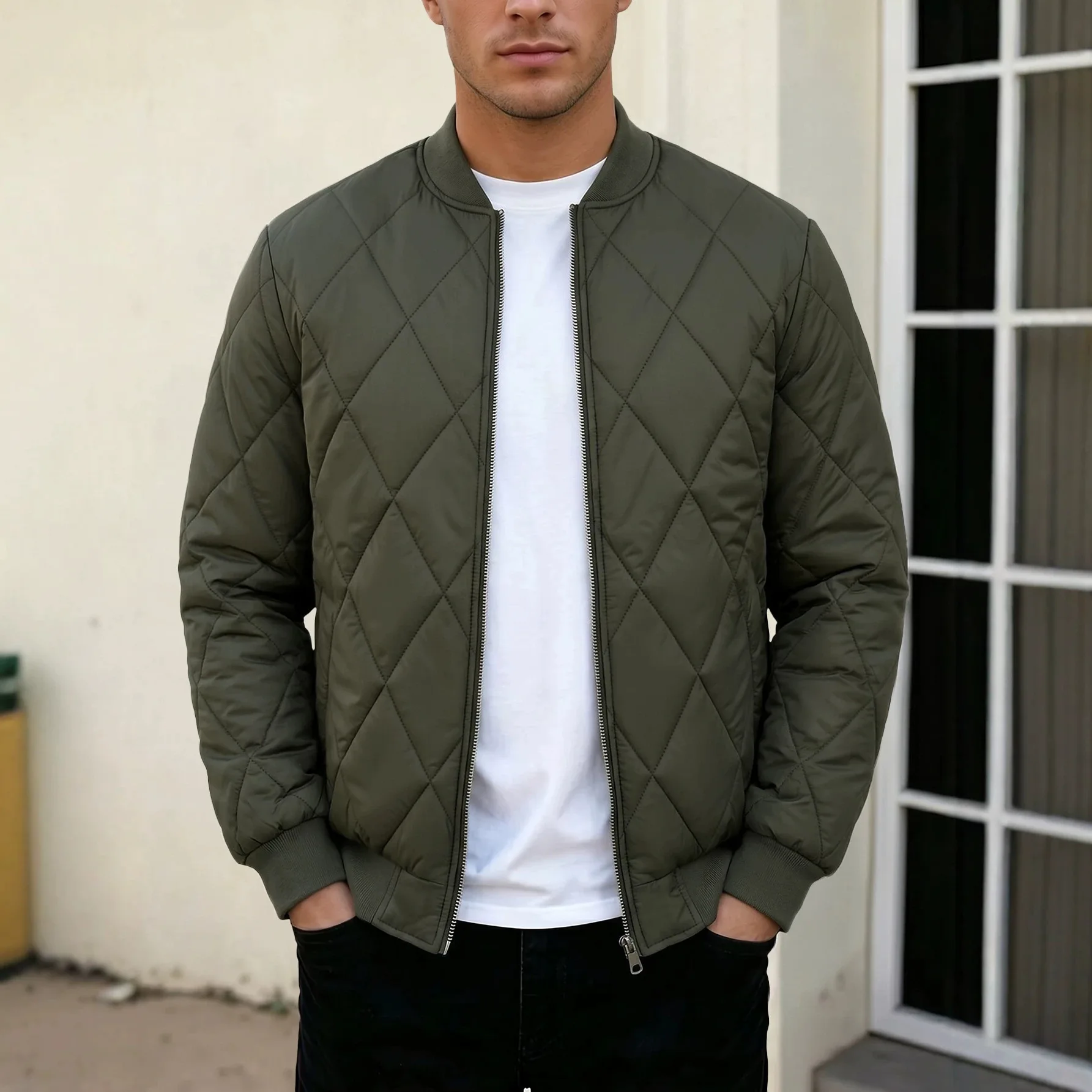 Winter New Men's Jacket Fashion Baseball Collar Mesh Pressed Lightweight Jacket Retro Flight Casual Long Sleeve baseball jacket