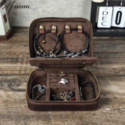 Luxury Double-layer Genuine Leather Jewelry Earring Ring Bracelet Box Portable Storage Organizer Pendant Case with Mirror Gift