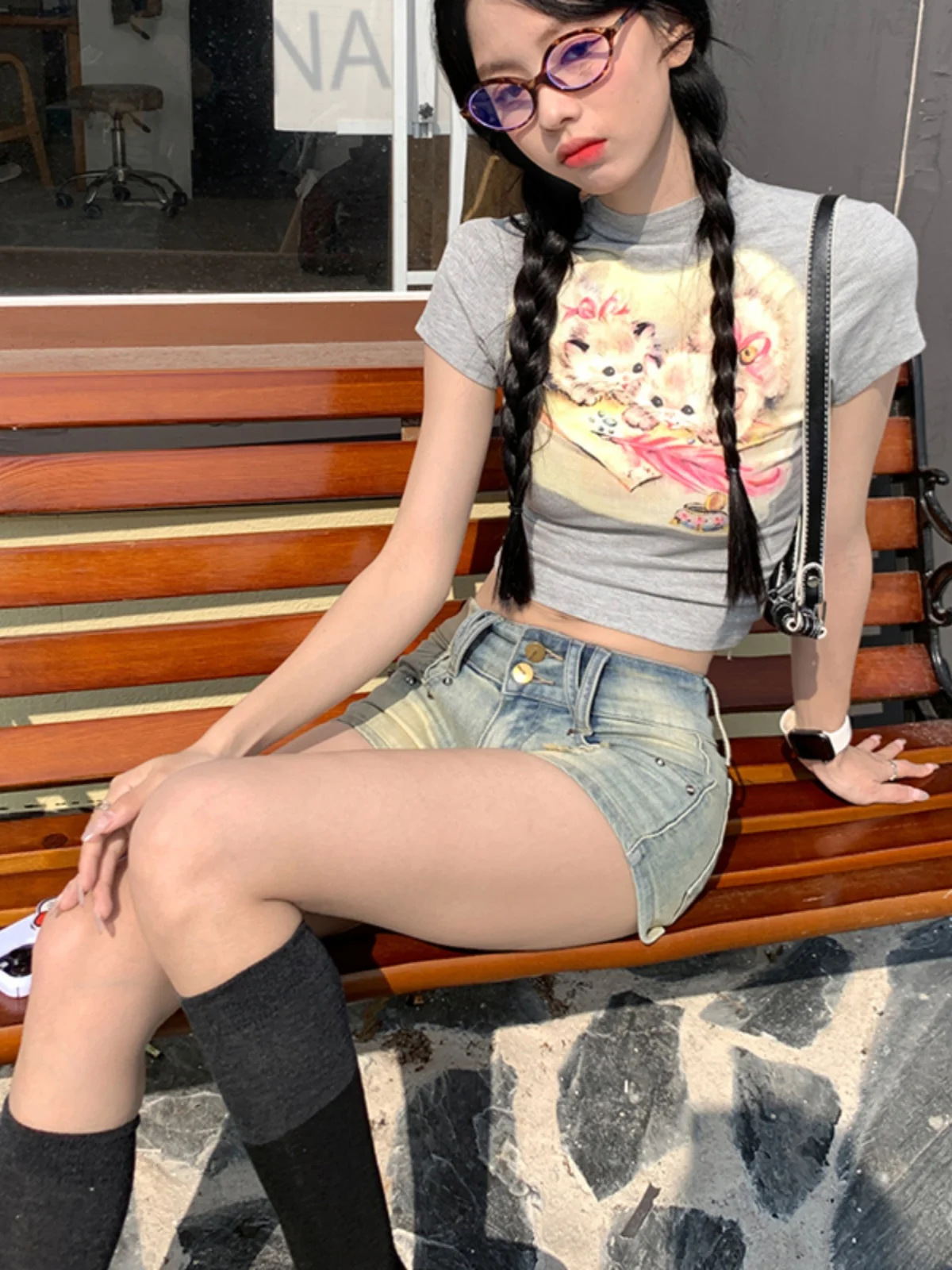 2000年代風レディースファッション ホットスイート ハイウエスト カジュアル セクシー デニムショートパンツ ブルー シース スリムフィット Y2K ストリート系 原宿スタイル スーパーショーツ