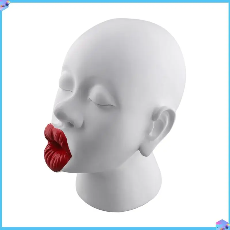 

A43T Red Lip Figure Sculpture Creative Living Room Bookshelf Art Room Decor Modern Face Home Decoration