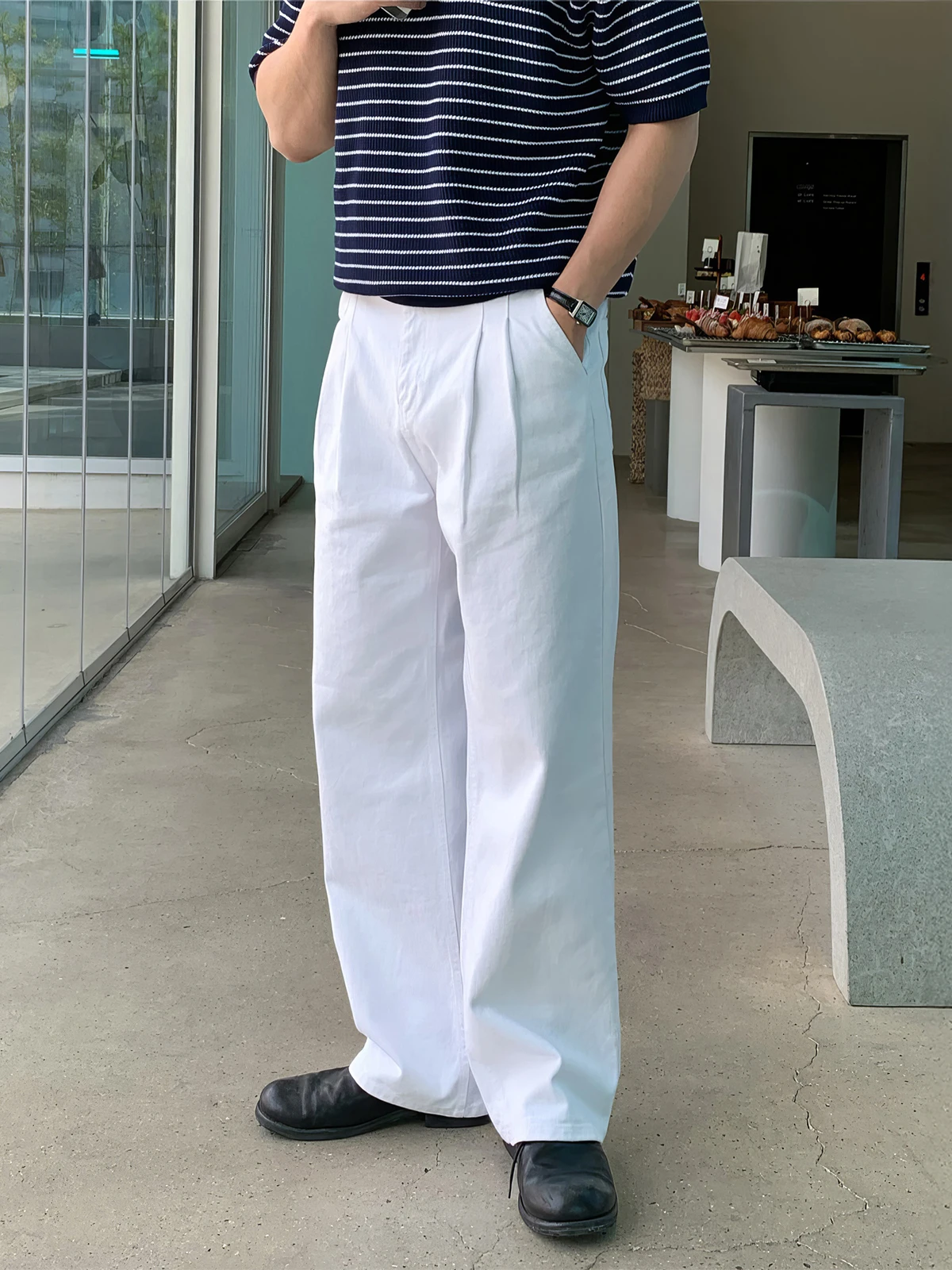 

Casual Straight Leg Cotton Pants Men's Loose Wide Leg West Pants Double Pleat Pure Cotton Spring New Sle David&Mé