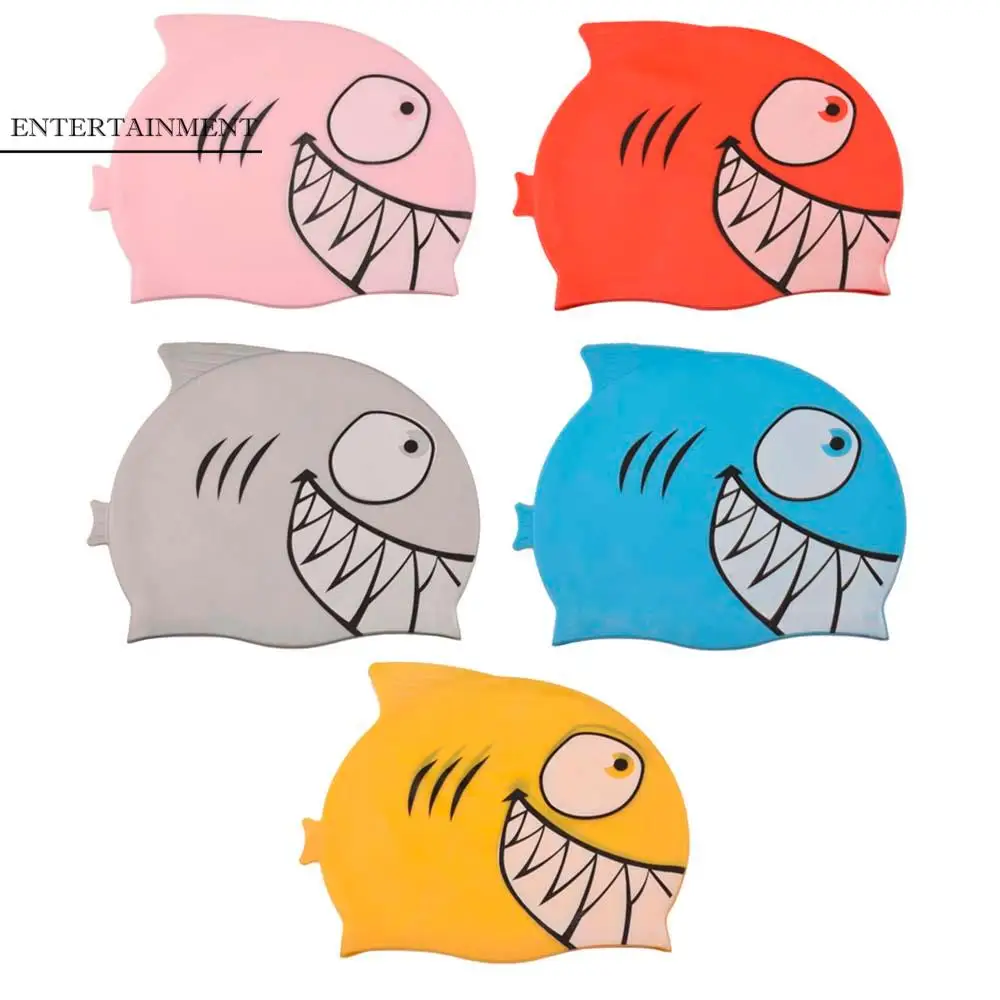 

Boys and Girls Turban High Elastic Swim Equipment Silicone Waterproof Swim Pool Hat Ear Protect Shark Swimming Caps Diving Hat